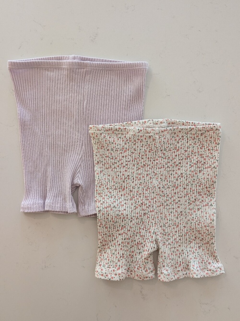Lovely Littles | Kids Ribbed Bike Shorts - Lilac and Floral (2-Pack)